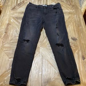 KanCan High Rise Stretchy Ankle Skinny Black Denim Jeans Distressed Ripped